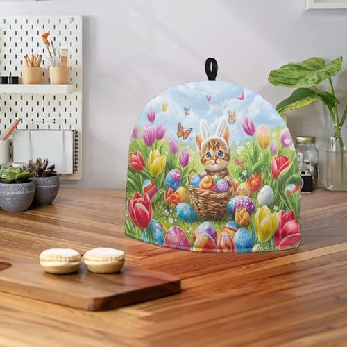 Image of Easter Cat Print Handmade Tea Cozy Kitchen Home Decorations Teas Cosy Creative Gifts Tea Cozies for Teapot Keep Warm Double Tnsulated Kettle Cover for Office