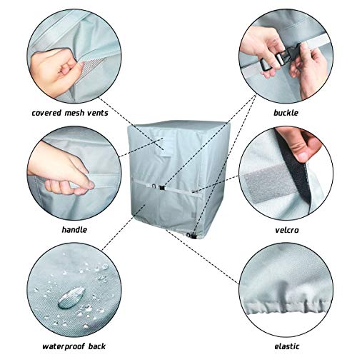 LBG Products Square Air Conditioner Coverfor Central AC Outdoor Condenser Units, Heavy Duty All Weather Protection, 24L x 24W x 30H inches Grey Color with Light Blue - Thumbnail 4