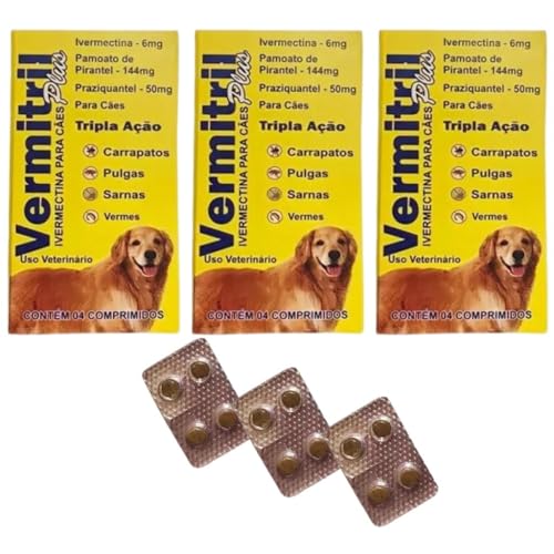 Vermitril - Anti Pulgas, Carrapatos, Vermes, Sarnas 12 Comprimidos (Cães até 30kg)