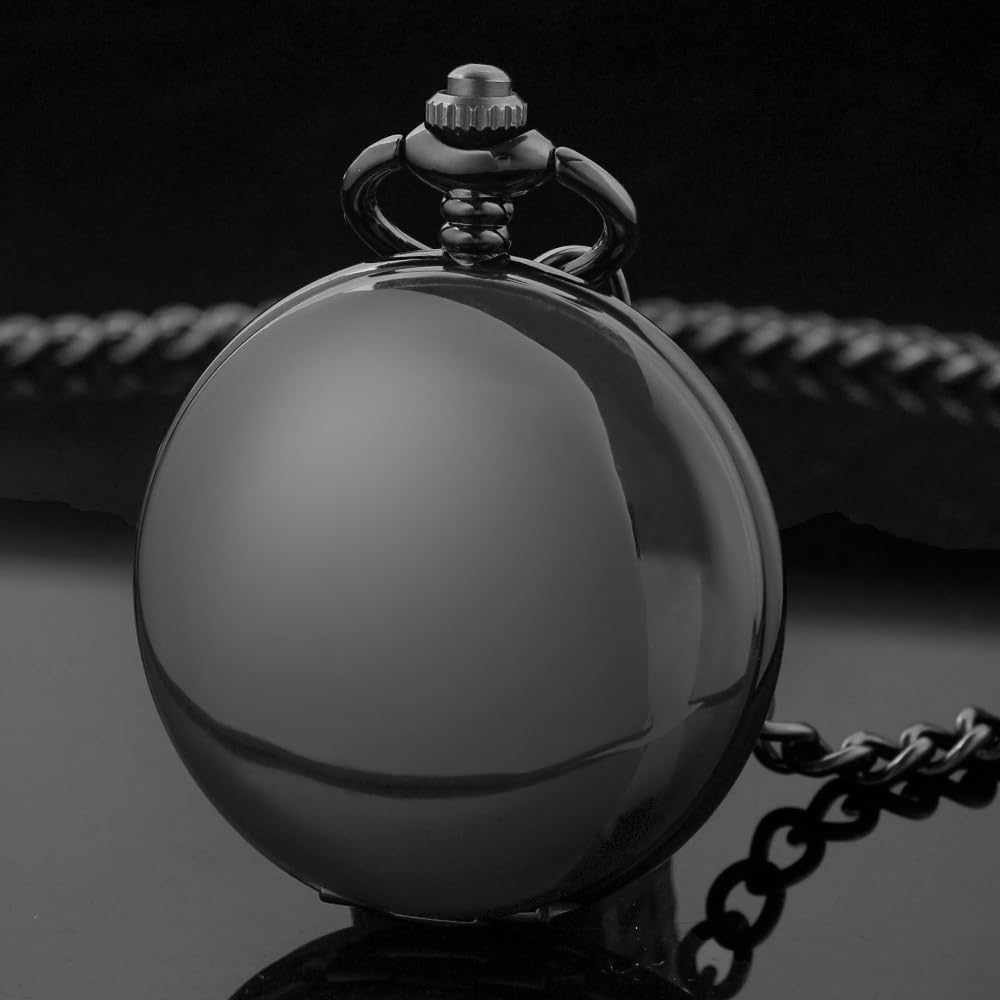 Alwesam Pocket Watch Hand Wind Mechanical Luminous Arabic Numerals with Chain&Box Best Gift(Black)