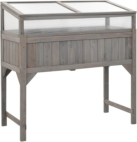 WEMYUFURN Raised Bed with Greenhouse 43.3"x21.3"x47.2" Solid Fir Wood,Raised Garden Bed,Outdoor Planters for Flower Herb Garden