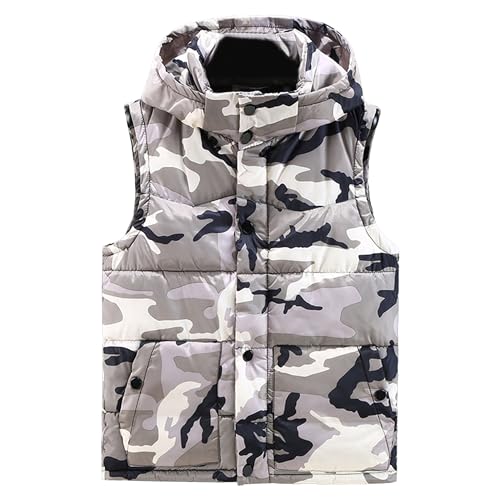 JEsilunmaMY Men's Sleeveless Camo Puffer Vest with Hood Fashion Sleeveless Sports Vest Jacket Casual Cotton Padded Vest Coats