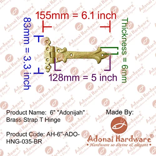 Image of Adonai Hardware Adonijah Antique Cast Iron Strap T Hinge (6 inch X 2 Pack, Matte Black) for Barn Doors, Gates, Kitchen Cabinets, Sheds, Wooden Box, Furniture, Cedar Chest and Trunks