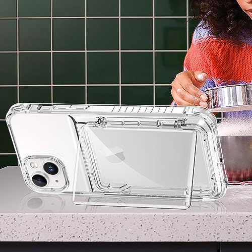 MuZiF iPhone 15 用 ケース カード収納 クリア 米軍MIL規格の保護 耐衝撃構造 黄変防止 iPhone 15用 擦り傷防止 透明 PC 背面クリア アイフォン15 用 カバー クリア ケース(クリア)