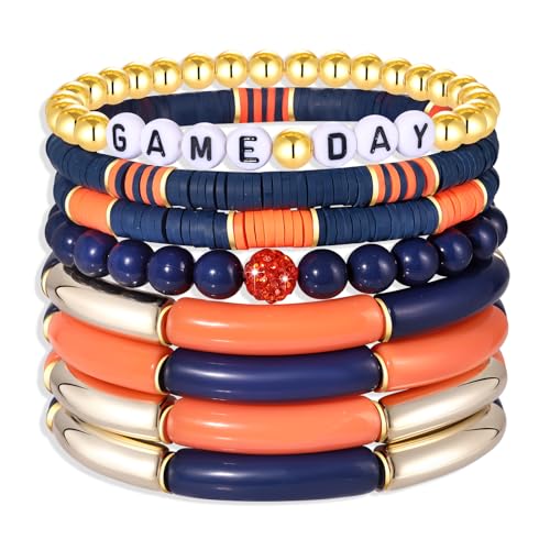 Game Day Bracelet Football Team Spirit Stretch Bracelet Set Stack Bamboo Acrylic Tube Bangle Bracelet College School Sports Football Jewelry Accessories Gift