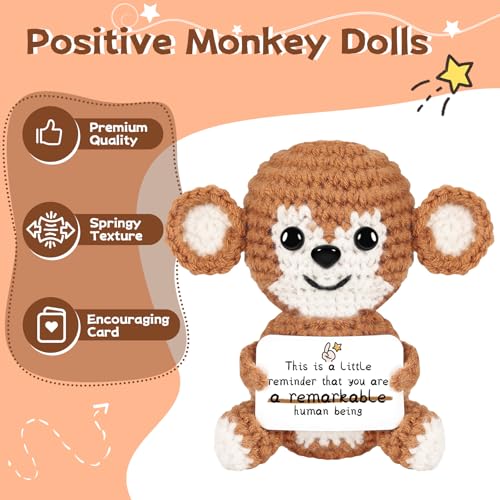Gifts for Him/Her: Thank You Support Stuffed Animal Women/Men Present, Handmade Positive Crochet Monkey Emotional Birthday Christmas Retirement Gifts for Teacher Friend Coworker Couple