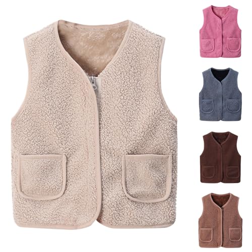 Battnot Fleeceweste Kinder Ärmellose Weste Einfarbig V-Ausschnitt Teddy Jacke Herbst Winter Warm Teddy Weste Plüschweste Kurz Fellweste Leicht Casual Fleecejacke üBergangsjacke Mädchen Outdoorjacke