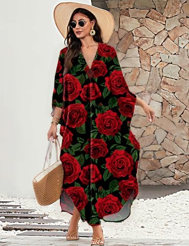 MAKABO Kaftan for Women Dress V Neck Short Sleeve Beach Vacation Bikini Swimsuit Cover Ups Loungewear for Summer4