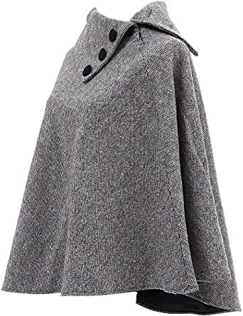 Mucros Weavers Ladies Plaid Poncho, Made in Ireland, 100% Irish Wool (Grey Herringbone)3