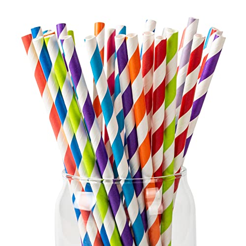 Paktalk Lot de 100 Pailles en papier,Pailles Carton Jetables Arc-en-Ciel (10 Couleurs Vives) Pour Fêtes Joyeuses et Cocktails Festifs (Ø6 x 210mm)