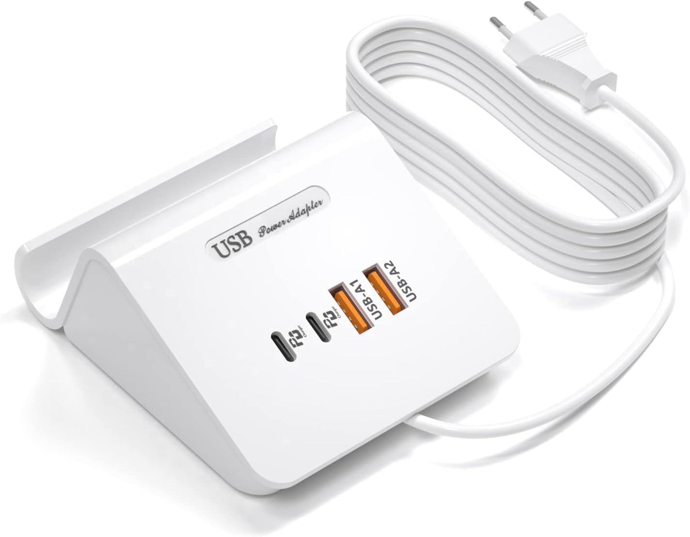 WUKUR Stazione di Ricarica USB C Multipla 45W Caricatore USB Multiplo 4 Port Caricabatterie PD Carica Rapida per iPhone Pad Galaxy Samsung Airpods Pixel Iwatch Redmi (Bianco 45W)