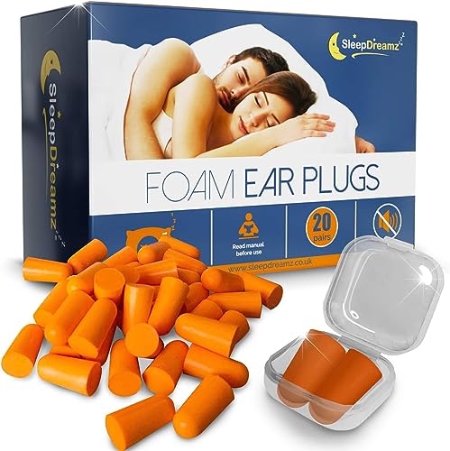 Premium Ear Plugs for Sleeping - 20 Pairs, Orange - Noise-Cancelling Earplugs for Peaceful &...