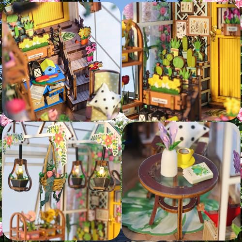 MEINESQIS Book Nook Kit Garden House DIY Book Nook Kits Room Bookshelf Insert Miniature 3D Wooden Puzzle Bookshelf Decor with Led Decor Suitable for Adults and Teenagers Craft Gifts (Garden Shuriken)