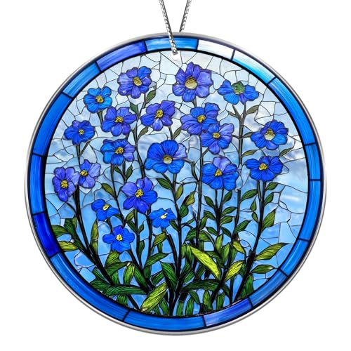 Forget Me Not Acrylic Suncatcher Window Hanging Ornament, Forget Me Not Stained Glass Effect, Sympathy Gift for Loss of Loved One, Memorial Ornament for Window, Birthday Chirtsmas Gifts for Mom