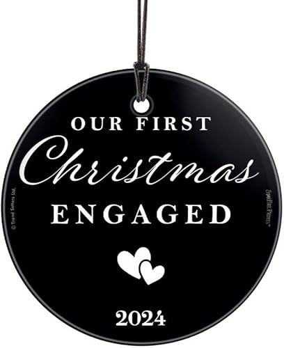 Miniatura 15 de Nuestro primer adorno de Navidad comprometido 2025 colgante de vidrio estampado – decoración rústica personalizada de corazones de granja