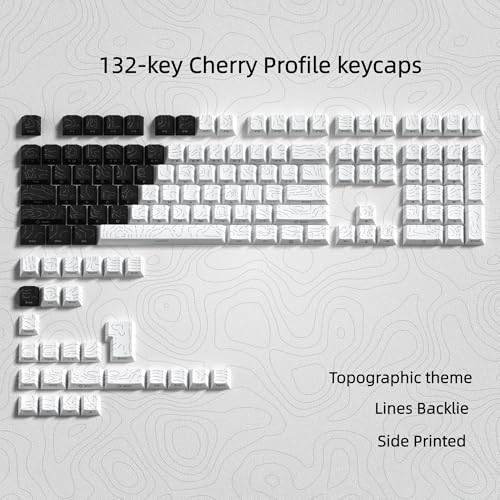 Image of dagaladoo Double Shot PBT keycaps for Mechanical Keyboard,Black /White Topographic Key Board keycaps,Shine Through Custom Key caps,Cherry Profile Key caps for US Layout 60% 75% 100% Keyboard
