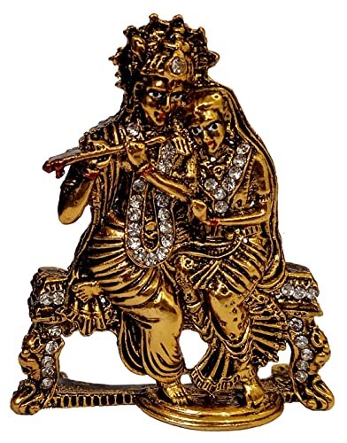 Estatua metálica Radha Krishna con piedras brillantes miniatura 1