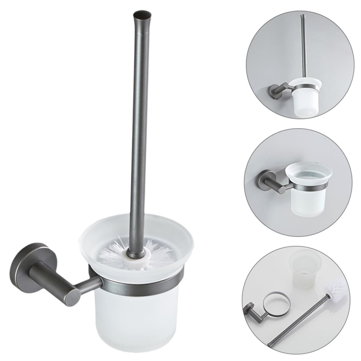 Escobilla de Baño Pared con Mango y Base de Vidrio Esmerilado Soporte Montado Pared para Limpieza Higiénica de Inodoro y Urinario Práctico Juego de Accesorios para Hogar