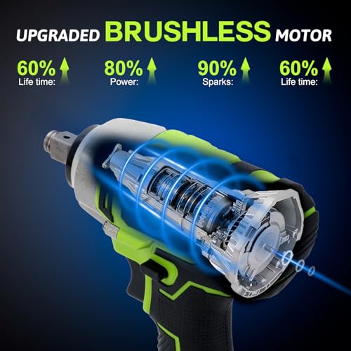 image for Yougfin Cordless Impact Wrench 1/2 inch for Lug Nuts, 20V Brushless Po