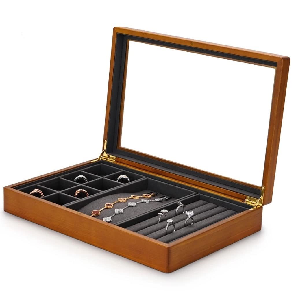 Jewelry Box Organizer Multifunctional Jewelry Box Wooden Jewelry Storage Box Microfiber Ring Display Tray Bracelet Storage Box Jewelry Organizer Small (F)