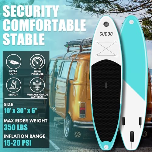 SUDOO Inflatable Stand Up Paddle Board 10‘6‘‘x33‘‘- Ultra-Light SUP with Backpack, Pump, Paddle, Coil Leash, 3 Fins, Repair Kit, Stable Design, Non-Slip EVA Deck for Adults & Youth of All Skill Levels - Image 3