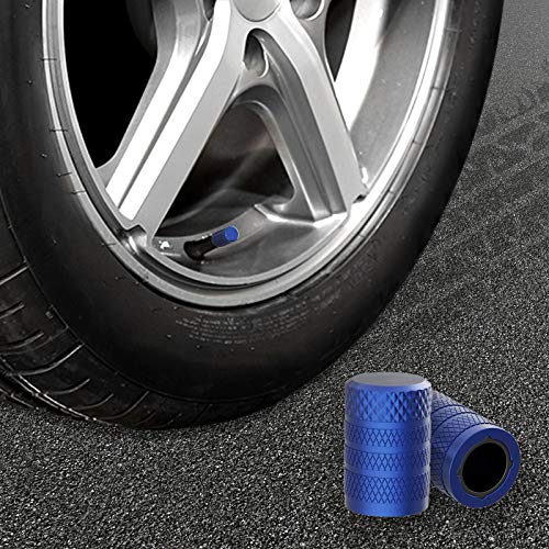 Image of CKAuto Tire Valve Stem Caps, Blue, 4 pcs /Pack, Anodized Aluminum Tire Valve Cap Set, Corrosion Resistant, Universal Stem Covers for Cars Trucks Motorcycles SUVs and Bikes