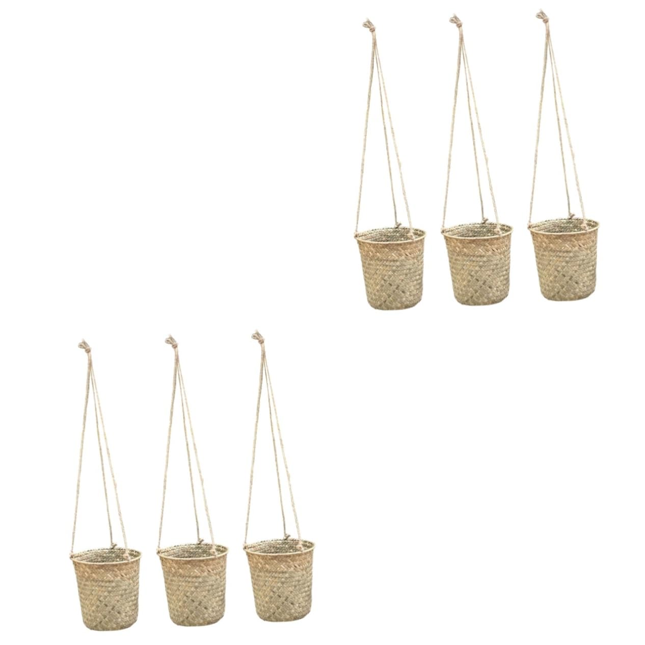 Amosfun 6stücke Teiliges Handgefertigte Woven Flower Basket Hängeblumenampel Aus Seegras Für Stilvolle Raumdekoration Und Praktische Aufbewahrung