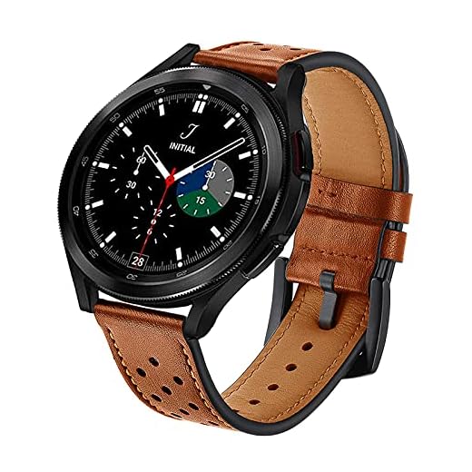 HATALKIN Galaxy Watch 4 correa, correa de cuero de 20 mm compatible con Samsung Galaxy Watch 4 40 mm / Watch 4 44 mm, Galaxy Watch4 Classic 42 mm / 46 mm Mujer Hombre (negro)