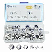 WZHUIDA 145 Stück Selbstsichernde Muttern Sortiment Set, A2-70 Edelstahl Sicherungsmuttern Set Kontermuttern, Nylon selbstsichernd Sechskant Schraubenmuttern M3 M4 M5 M6 M8 M10 DIN985 Stopmuttern