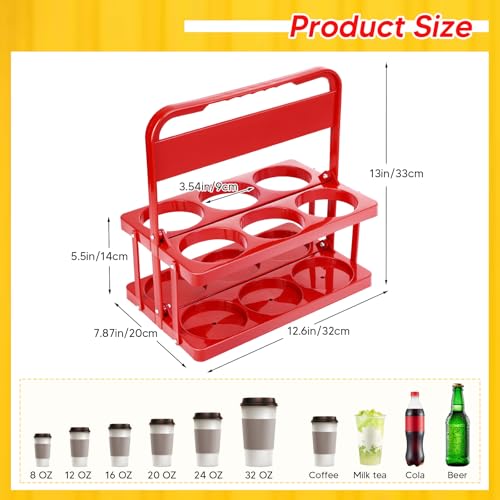 LEIFEOSH Reusable 6 Cup Drink Carrier with Handle and Insulated Bag for Hot and Cold Drink/Food, Foldable Plastic Cup Holder and Large Capacity Insulated Food Bag for Travel and Delivery, Red - view 1