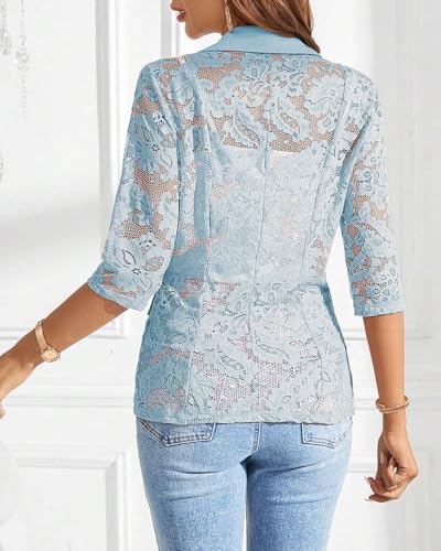 Women's Lapel Neck Lace Patch Sheer Blazer Coat Single Button Flap Night Out Party Spring Casual Office Chic Elegant Outfit2