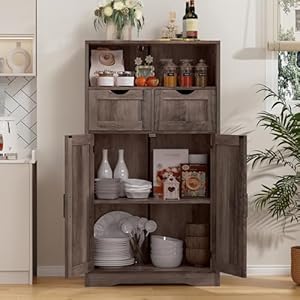 Iwell Storage Cabinet with Adjustable Shelf, Bathroom Cabinet with Doors, Cupboard, Kitchen Pantry Cabinet, Floor Cabinet for Living Room, Home Office, Dark Gray Iwell Storage Cabinet with Adjustable Shelf Bathroom Cabinet with Doors Cupboard Kitchen Pantry Cabinet Floor Cabinet for Living Room Home Office Dark Gray