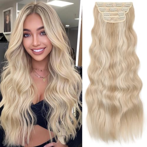 Image of KooKaStyle Wavy Thick Clip in Hair Extensions 24 inch Pearl Blonde