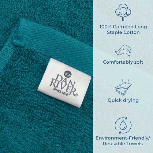 Image of DAN RIVER Bath Towels Set of 4, 27 x 54 Inches, 100% Cotton, Larger & Lighter Weight, Quicker to Dry, Super Soft and Absorbent, Ideal Luxury Bath Towels for Daily Use, Teal