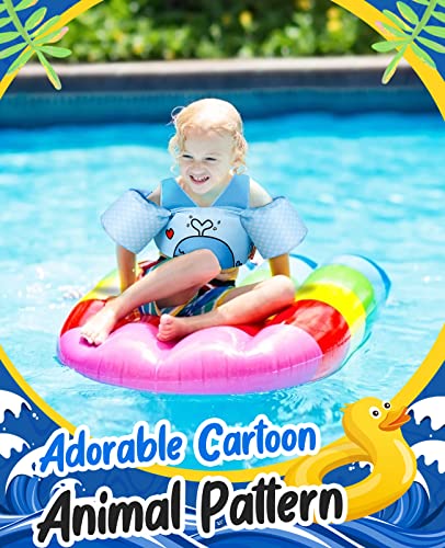 MoKo Swim Vest Arm Bands for Kids, Swimming Arm Floaties with Whistle Inflatable Floater Tube Water Wings with Shoulder Harness Sea Pool Water Supply Children Swim Training Equipment, Blue & Whale - Image 3