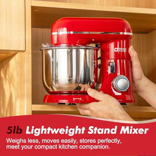 Image of Kitchen in the Box Stand Mixer, 3.5 QT Small Kitchen Electric Stand Mixers, 10-Speed Portable Lightweight Dough Mixer for Daily Use with Egg Whisk, Dough Hook, Beater (Red)