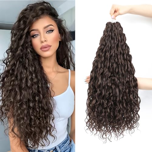 Extensiones de cabello rizado de ganchillo de 24 pulgadas, paquete de 6 unidades, rizos de aire ondulados profundos, pelo sintético bohemio, extensiones de cabello ondulado de agua para mujeres (4