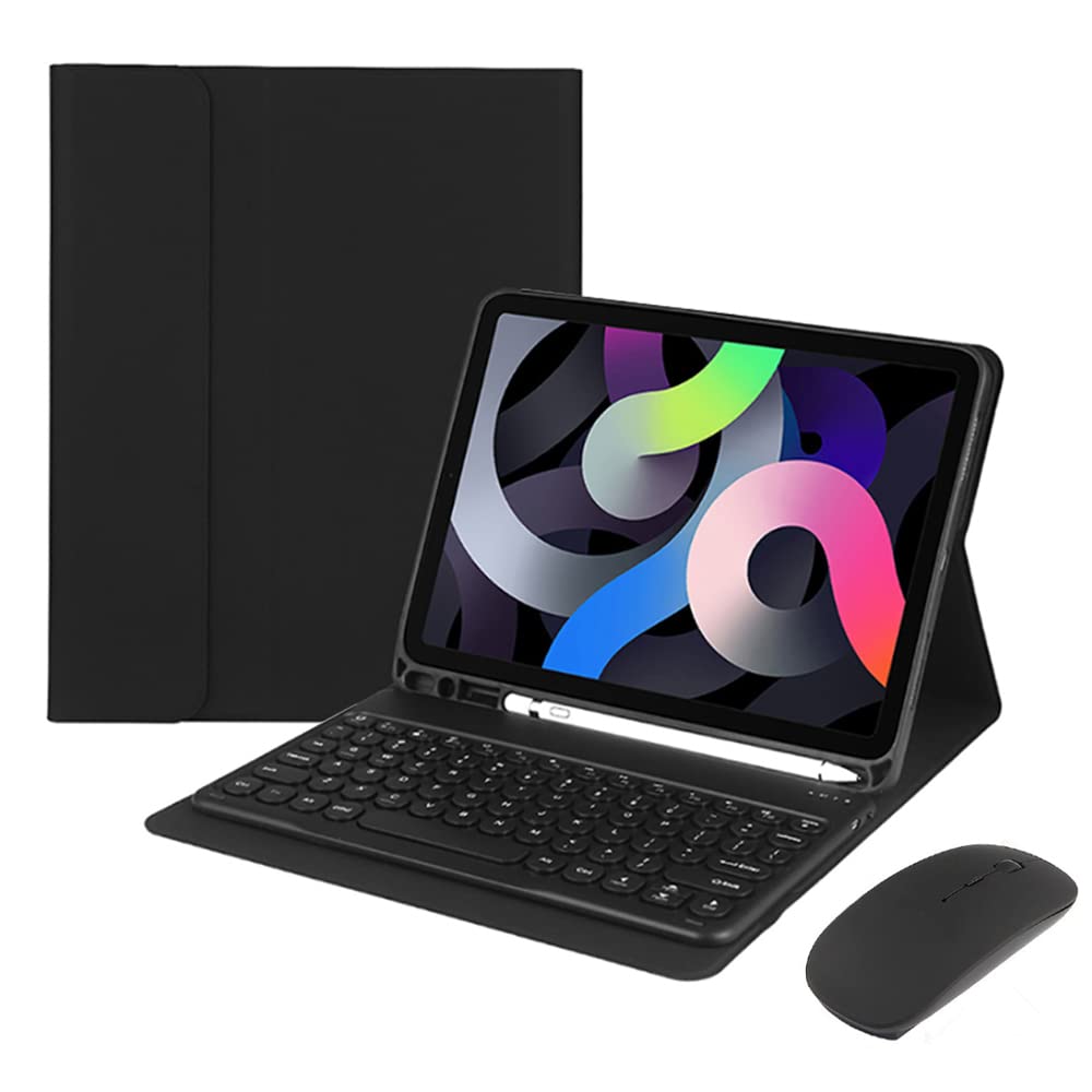 for iPad 9th Gen(2021)/7th 8th Generation 10.2 inch Keyboard Case & Mouse, Slim Removable Wireless Bluetooth Keyboard with Pencil Holder for iPad 10.2" (Black)