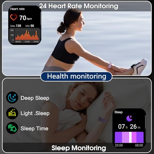 Image of Puqo Smart Watches for Men Women, 1.95 inch HD Touchscreen Fitness Tracker with Bluetooth Calls, IP68 Waterproof, 120+ Sport Modes, 7-Day Battery, 24 /7 Heart Rate & Sleep Monitor for Android iOS (Purple)