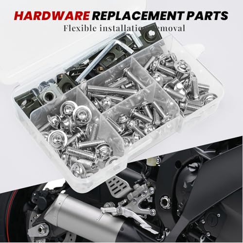 Image of 177Pcs Motorcycle Fairing Bolt Kit Silver, M5 M6 Windscreen Screws
