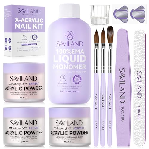 SAVILAND Acrylic Nail Kit for Beginners with Everything, Clear White Pink