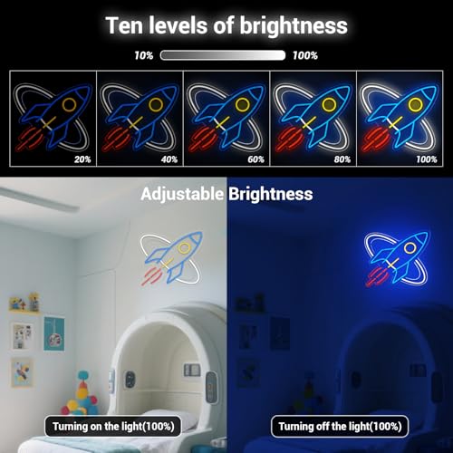 Image of Rocket Neon Sign for Wall Decor, Space Universe Decor Neon Sign Light for Boy's Bedroom, Gifts for Teen Kids, Dimmable USB Powered LED Light (Z001)