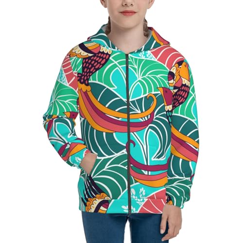 Colorful Bird Kids Pullover Hoodies Boys Zip Up Sweatshirts Girls Athletic Clothes with Pocket3