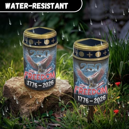 Image of Poceacles Eagle American Flag 1776-2026 Print Solar Lights Outdoor Waterproof Cemetery Solar Outdoor Candle Grave Decoration Votive Candles Blessed Lights for 250th Independence Day Decor