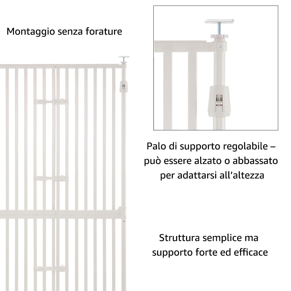 unipaws Griglia extra alta per gatti 190 cm, con porta gatto e serratura della porta, distanza tra le barre strette, altezza regolabile 190 – 250 cm, fissaggio a morsetto senza foratura, per interni