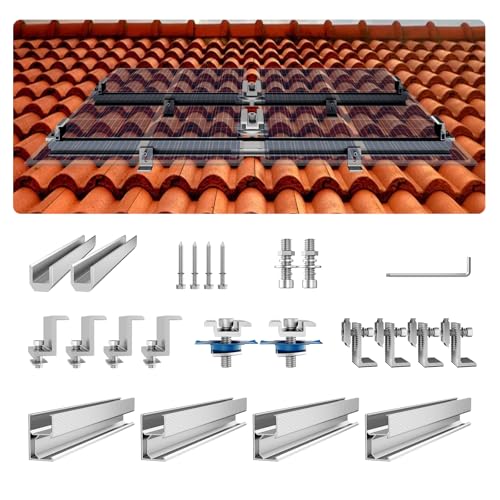 VEVOR Solar Panel Mount Kit with 4 x 30 Aluminum Rails and 6 Clamps for Metal, Concrete, Wood, or...
