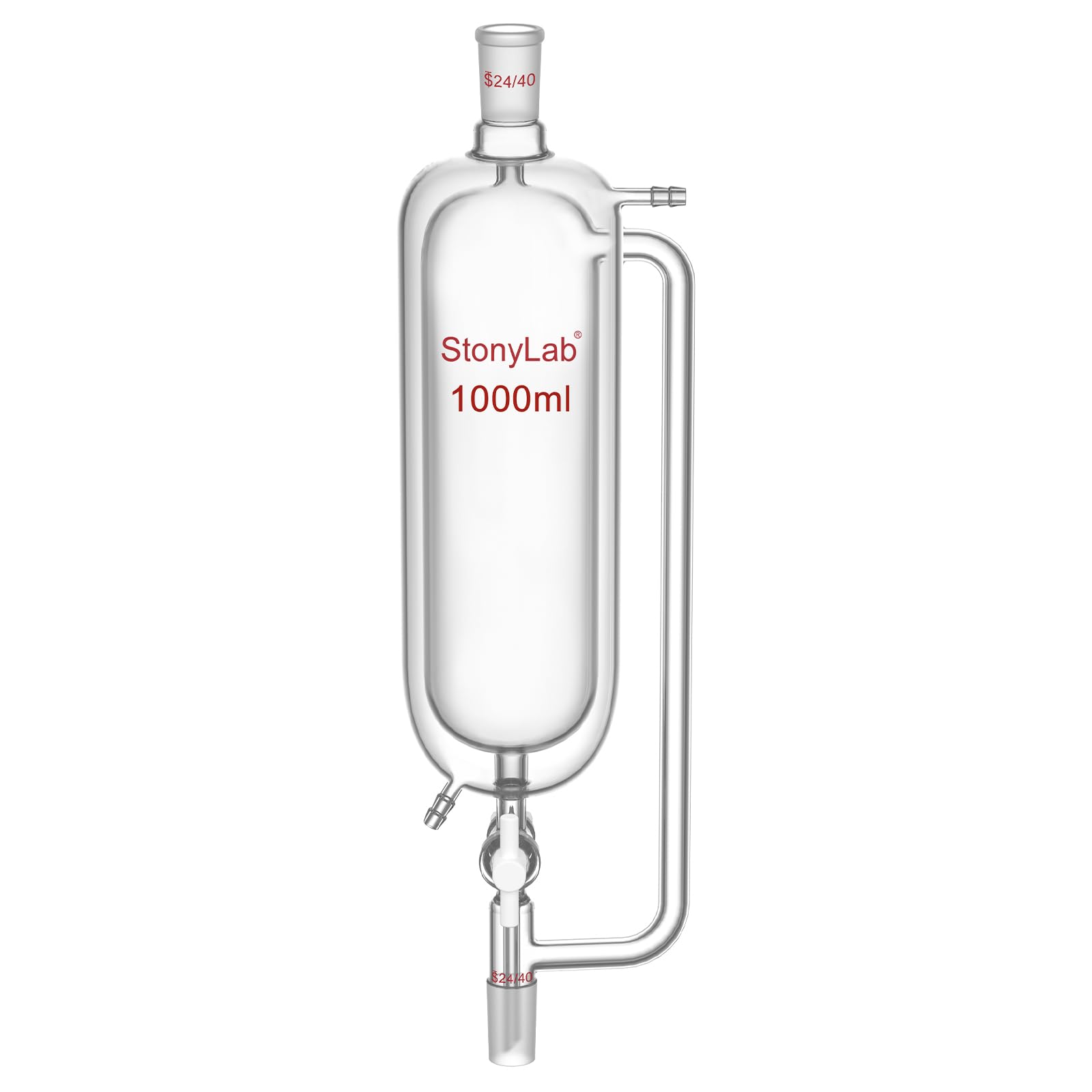stonylab Embudo de Adición con Doble Camisa e Igualación de Presión, 1000 ml Vidrio de Borosilicato Embudo de Goteo con Unión 24/40 y Llave PTFE para Adición de Reactivos en Laboratorio