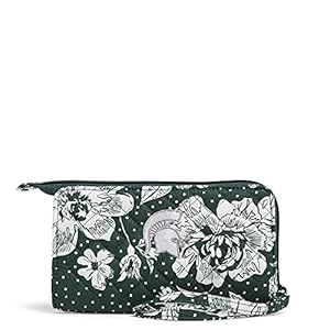 Vera Bradley Women’s Cotton Collegiate Front Zip Wristlet With RFID Protection (Multiple Teams Available), Michigan State University Dark Green/White Rain Garden – Recycled Cotton, One Size