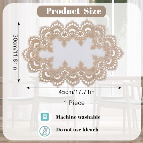 URROMA Polyester Ellipses Table Cover with Lace Trim - Image 2