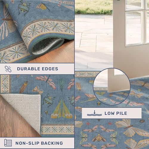 Image of Blue Washable Kids Playroom Rug - 5x7 Area Rugs for Nursery Baby Boy, Bedroom, Living Room, Toddler Boy Room Decor, Cute Animals Print Carpet, Super Soft Non Slip Stain Resistant
